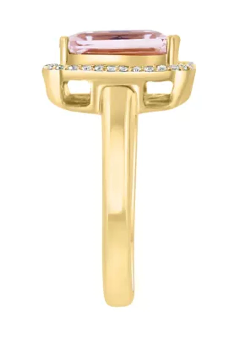 Diamond and Morganite Ring in 14K Yellow Gold