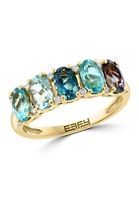 14K Yellow Gold Diamond London Blue Topaz Sky Blue Topaz Iolite Apatite Ring