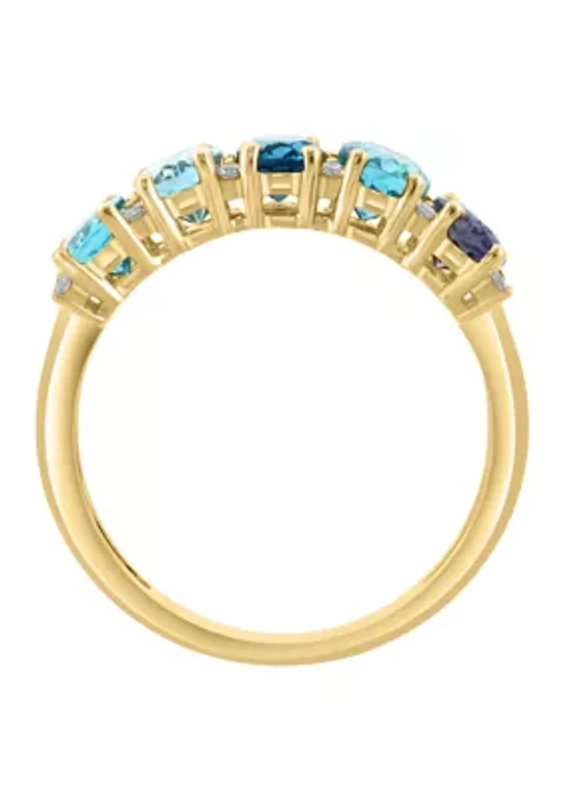 14K Yellow Gold Diamond London Blue Topaz Sky Blue Topaz Iolite Apatite Ring