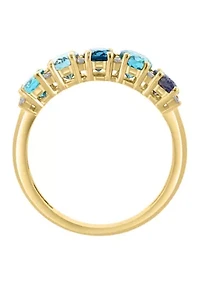 14K Yellow Gold Diamond London Blue Topaz Sky Blue Topaz Iolite Apatite Ring