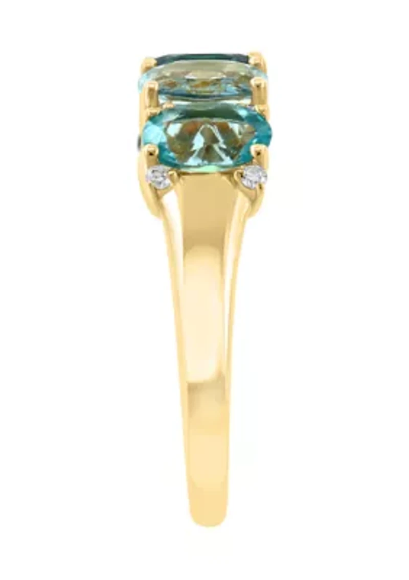 14K Yellow Gold Diamond London Blue Topaz Sky Blue Topaz Iolite Apatite Ring