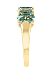 14K Yellow Gold Diamond London Blue Topaz Sky Blue Topaz Iolite Apatite Ring