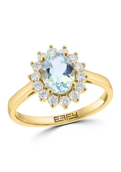 Aquamarine Diamond Ring in 14K Yellow Gold