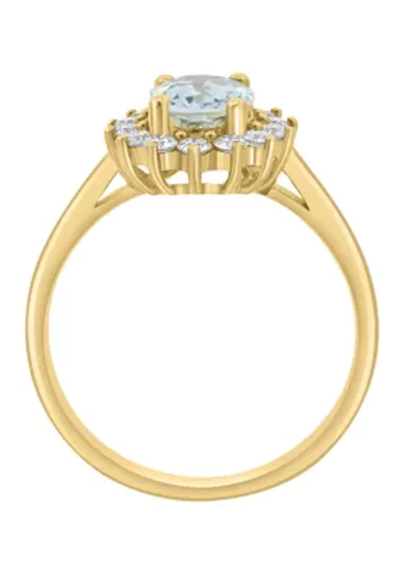 Aquamarine Diamond Ring in 14K Yellow Gold