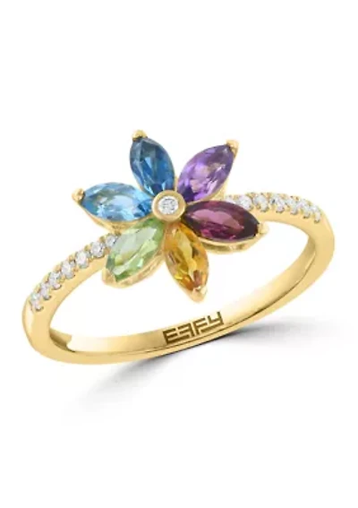 Diamond Amethyst Blue Topaz London Blue Topaz Citrine Rhodolite Peridot Ring in 14K Yellow Gold