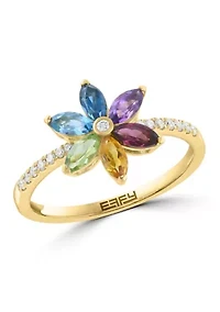 Diamond Amethyst Blue Topaz London Blue Topaz Citrine Rhodolite Peridot Ring in 14K Yellow Gold