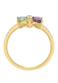 Diamond Amethyst Blue Topaz London Blue Topaz Citrine Rhodolite Peridot Ring in 14K Yellow Gold