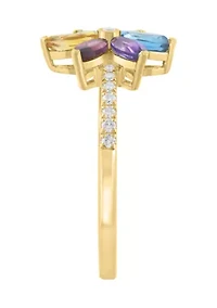Diamond Amethyst Blue Topaz London Blue Topaz Citrine Rhodolite Peridot Ring in 14K Yellow Gold