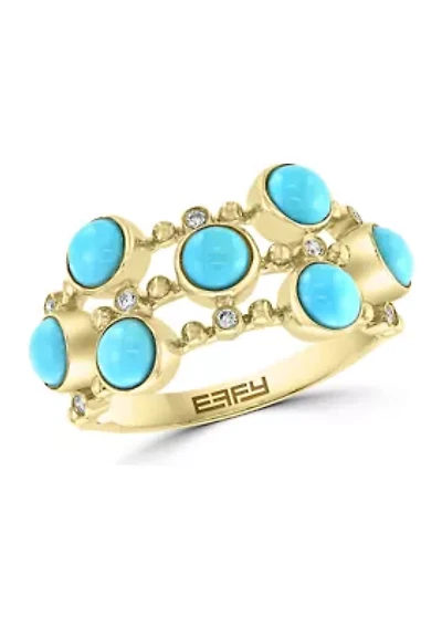 1/10 ct. t.w. Diamond and 1.65 ct. t.w. Turquoise Ring in 14K Yellow Gold
