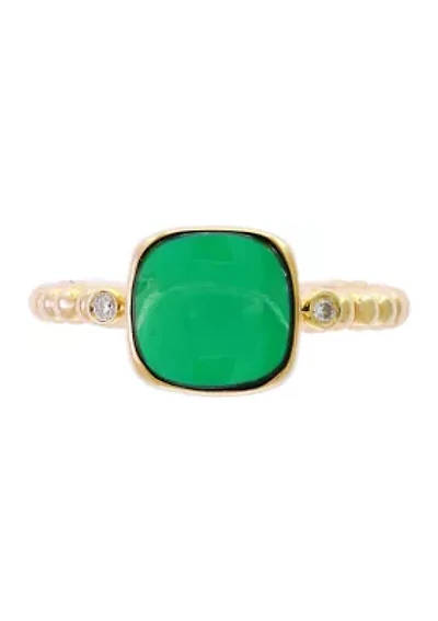 1/10 ct. t.w. Diamond and 3.15 ct. t.w. Green Jade Ring in 14K Yellow Gold 