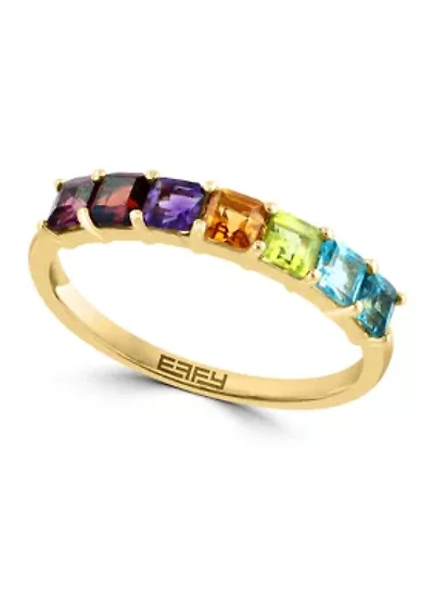 Amethyst, Blue Topaz, Citrine, Garnet, Rhodolite, and Peridot Ring in 14K Yellow Gold