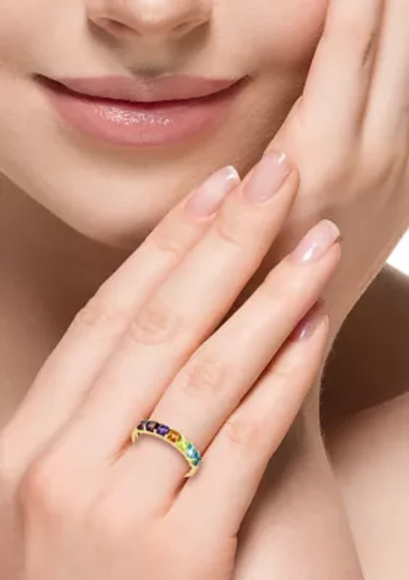 Amethyst, Blue Topaz, Citrine, Garnet, Rhodolite, and Peridot Ring in 14K Yellow Gold