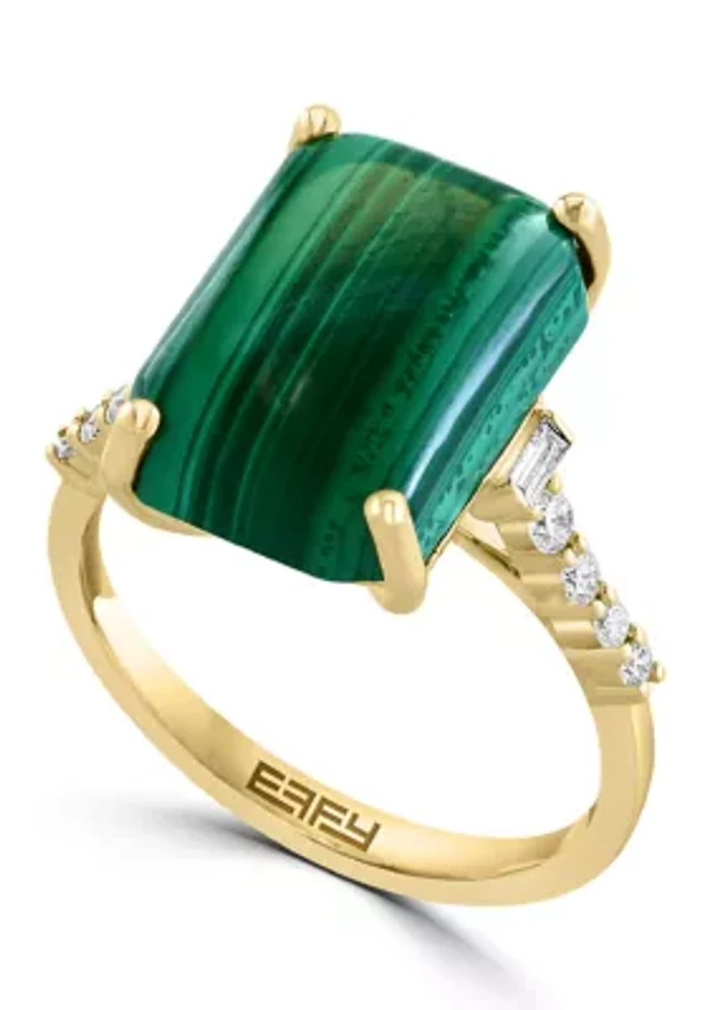 14K Yellow Gold Diamond, Malachite Ring