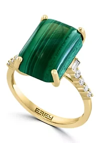 14K Yellow Gold Diamond, Malachite Ring
