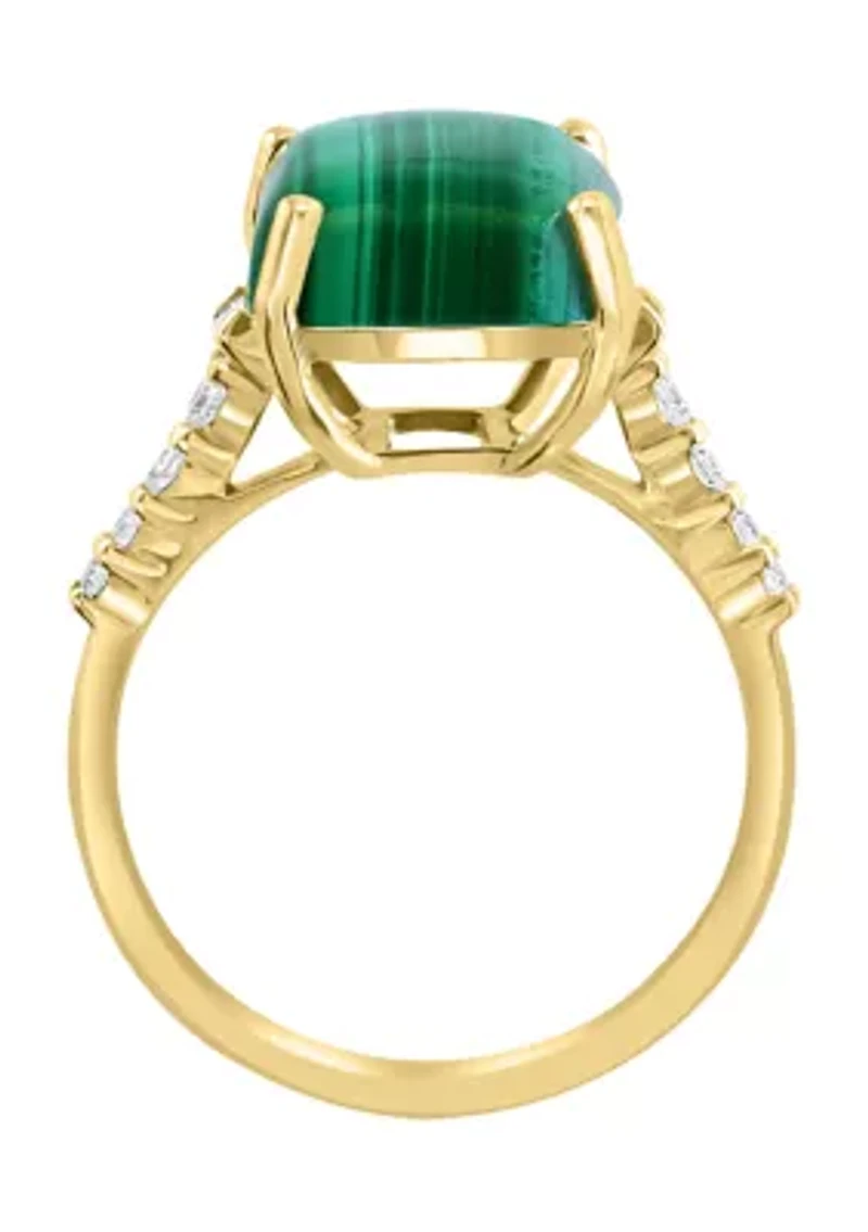 14K Yellow Gold Diamond, Malachite Ring