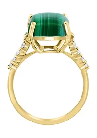14K Yellow Gold Diamond, Malachite Ring