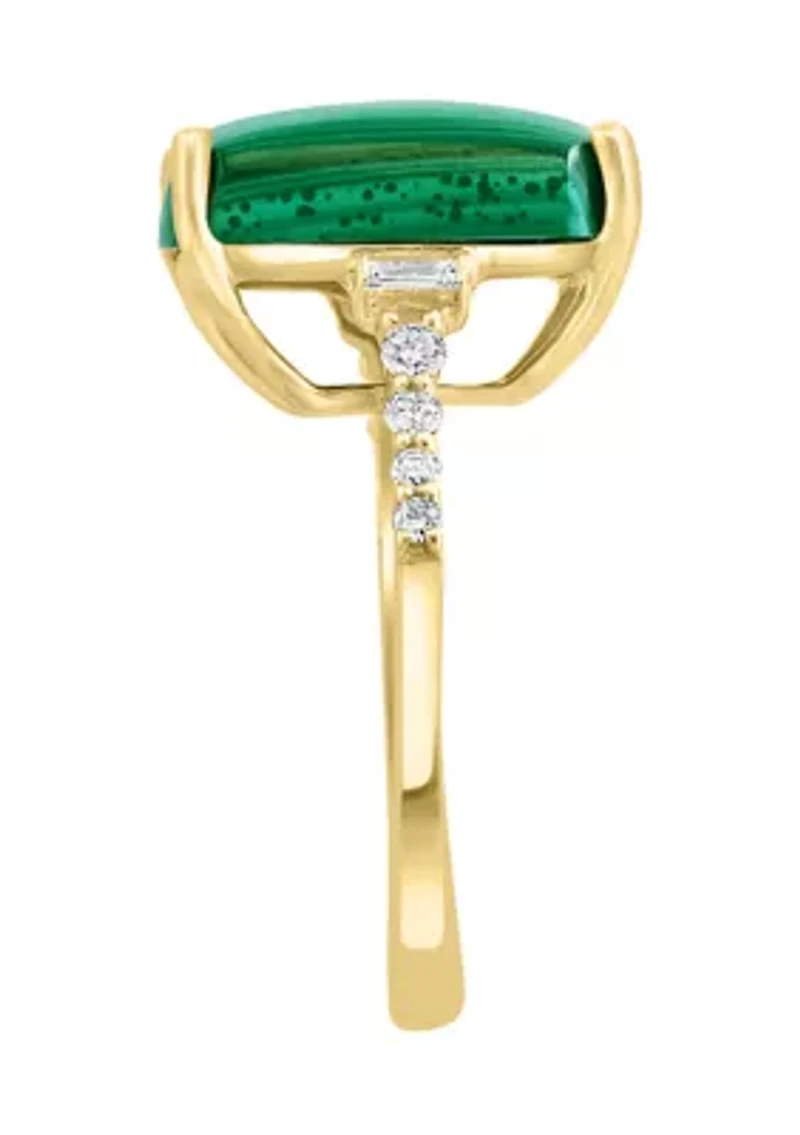 14K Yellow Gold Diamond, Malachite Ring