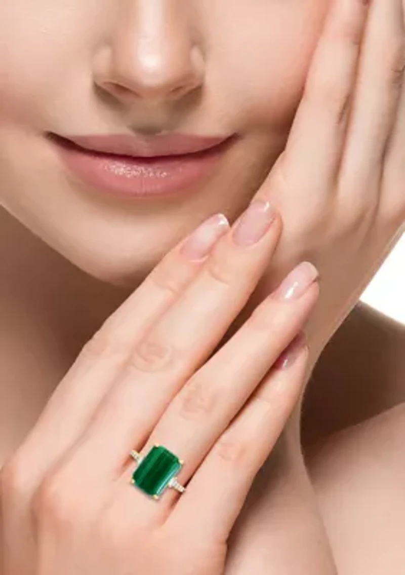 14K Yellow Gold Diamond, Malachite Ring
