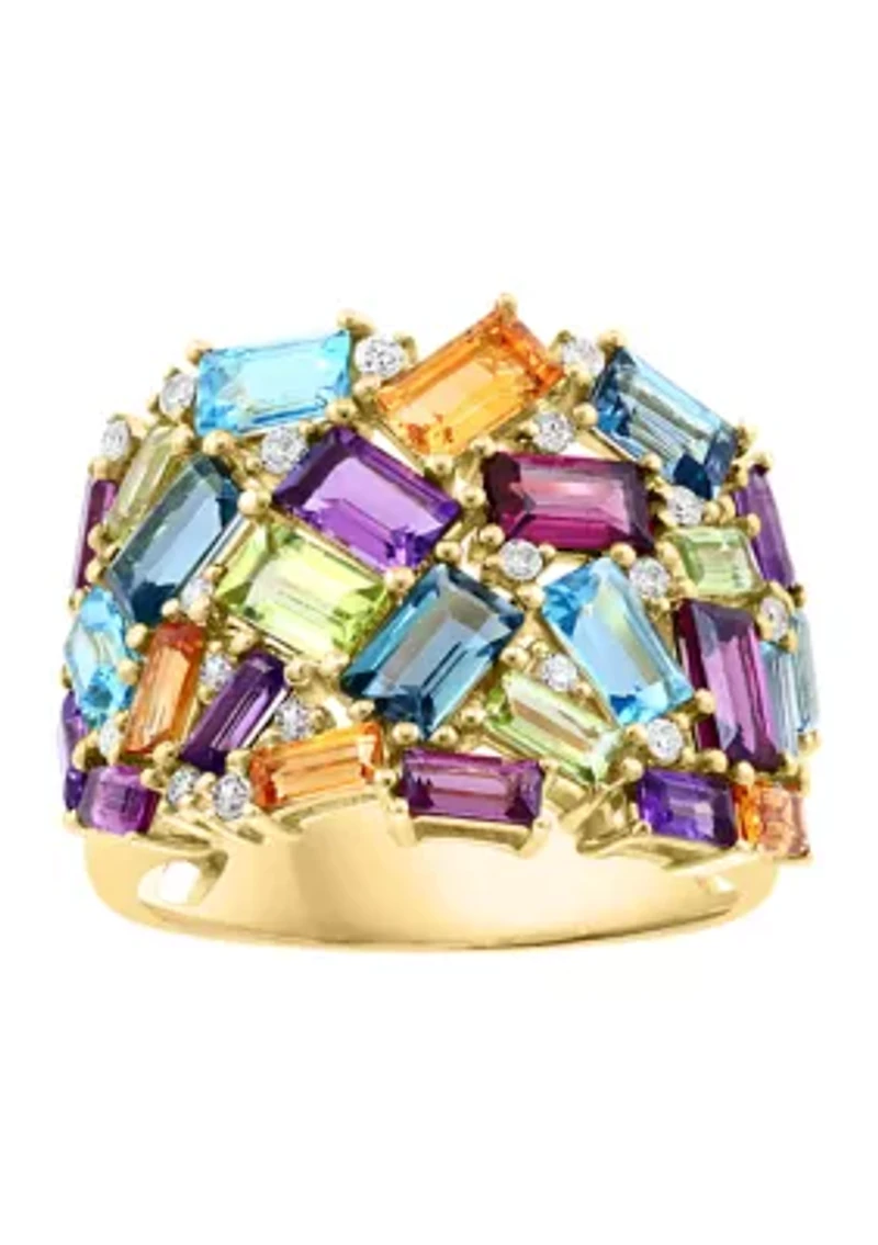 1/5 ct. t.w. Diamond and 5.26 ct. t.w. Mixed Semi Precious Stone Ring in 14K Yellow Gold