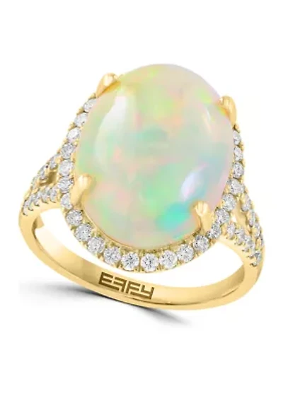 5/8 ct. t.w. Diamond and 5.35 Ethiopian Opal Ring 14K Yellow Gold