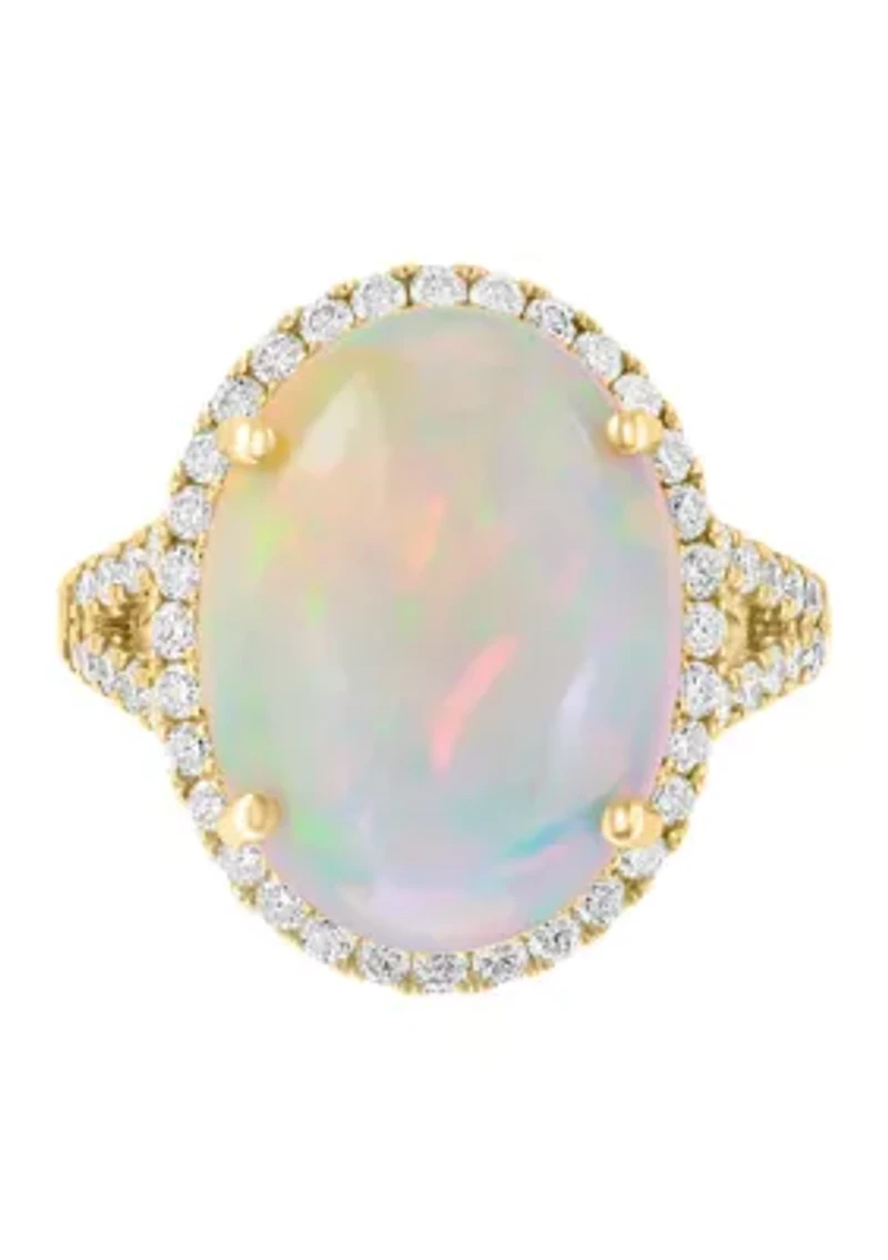 5/8 ct. t.w. Diamond and 5.35 Ethiopian Opal Ring 14K Yellow Gold