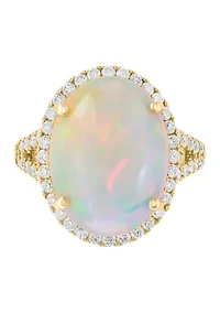 5/8 ct. t.w. Diamond and 5.35 Ethiopian Opal Ring 14K Yellow Gold