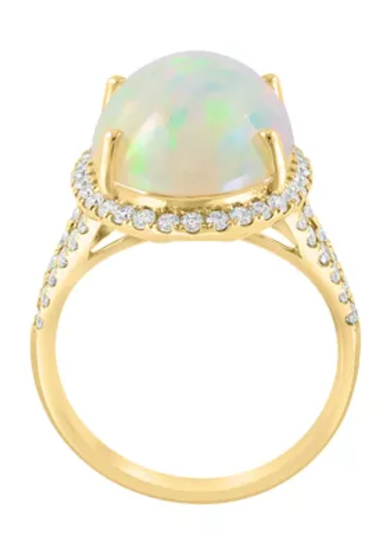 5/8 ct. t.w. Diamond and 5.35 Ethiopian Opal Ring 14K Yellow Gold