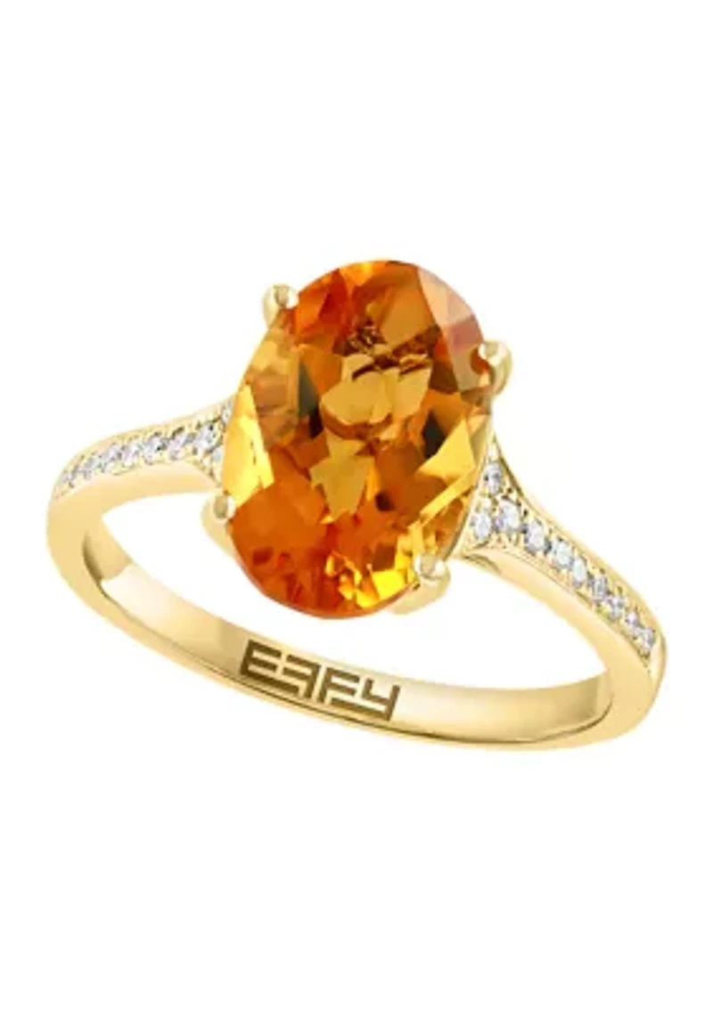 1/8 ct. t.w. Diamond, 3.15 Citrine Ring 14K Yellow Gold