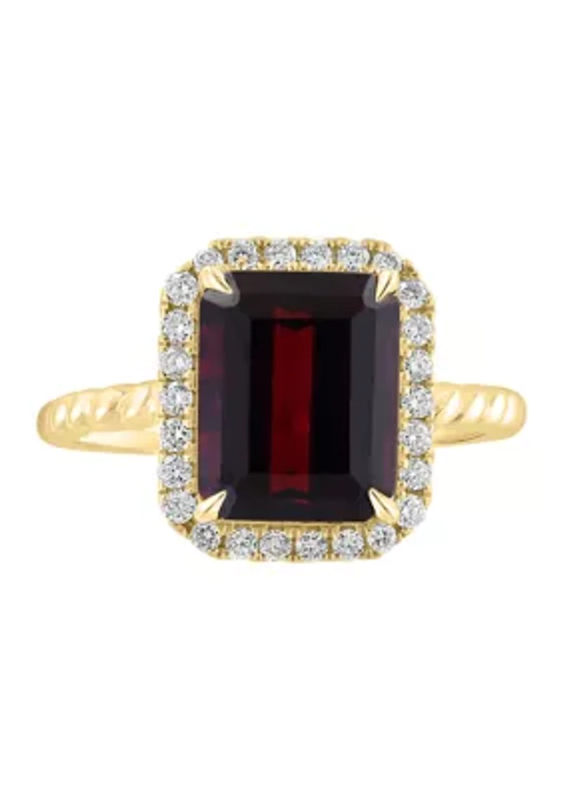 1/4 ct. t.w. Diamond and Garnet Ring in 14K Yellow Gold