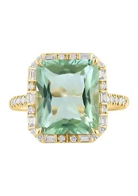 Diamond and Green Amethyst Ring in 14K Yellow Gold