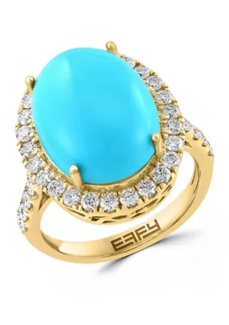 7/8 ct. t.w. Diamond, 6.35 Turquoise Ring 14K Yellow Gold