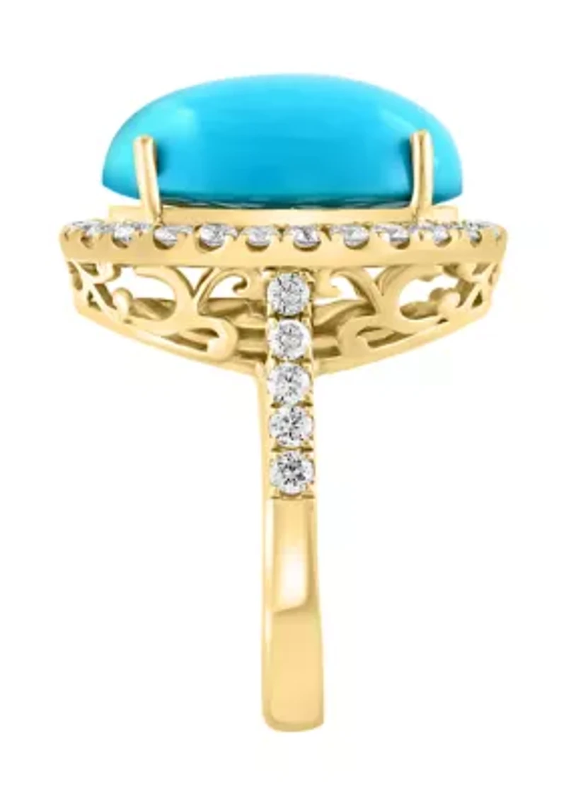 7/8 ct. t.w. Diamond, 6.35 Turquoise Ring 14K Yellow Gold