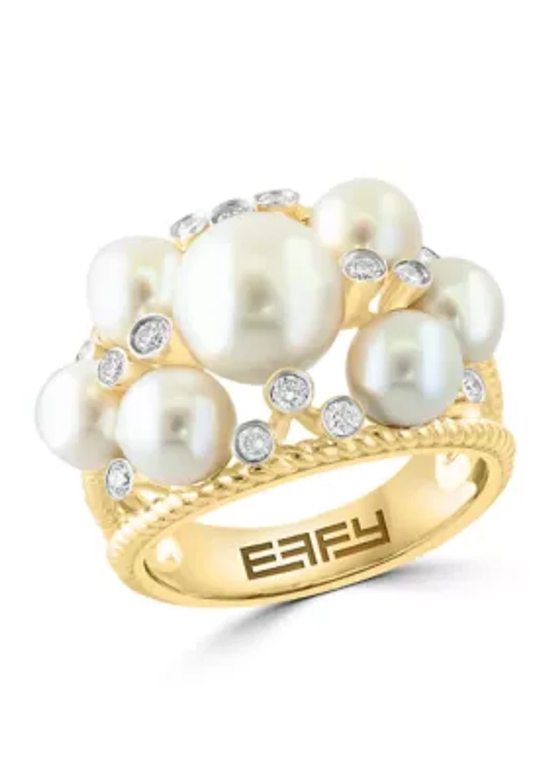 14K Yellow Gold Diamond Fresh Water Pearl Ring