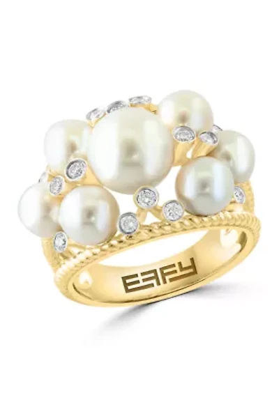 14K Yellow Gold Diamond Fresh Water Pearl Ring