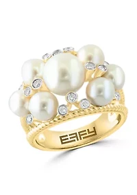 14K Yellow Gold Diamond Fresh Water Pearl Ring