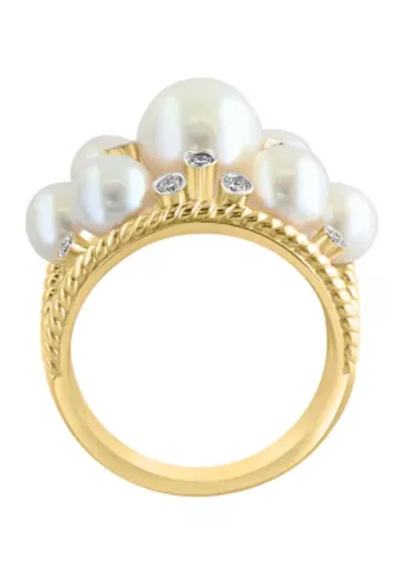 14K Yellow Gold Diamond Fresh Water Pearl Ring