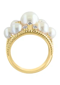 14K Yellow Gold Diamond Fresh Water Pearl Ring