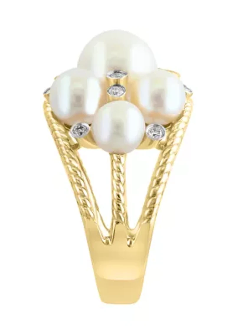 14K Yellow Gold Diamond Fresh Water Pearl Ring