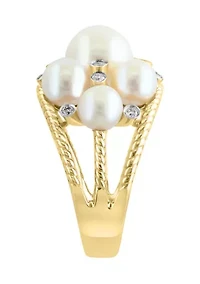 14K Yellow Gold Diamond Fresh Water Pearl Ring