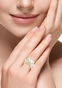 14K Yellow Gold Diamond Fresh Water Pearl Ring