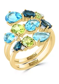 1/10 ct. t.w. Diamond, Blue Topaz, London Blue Topaz and Peridot Ring in 14K Yellow Gold