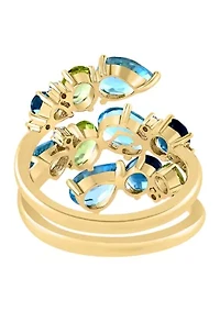 1/10 ct. t.w. Diamond, Blue Topaz, London Blue Topaz and Peridot Ring in 14K Yellow Gold