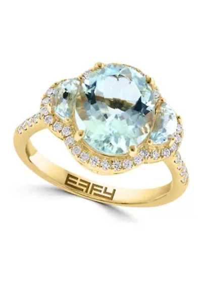 1/3 ct. t.w. Diamond, 3.5 ct. t.w. Aquamarine Ring in 14K Yellow Gold