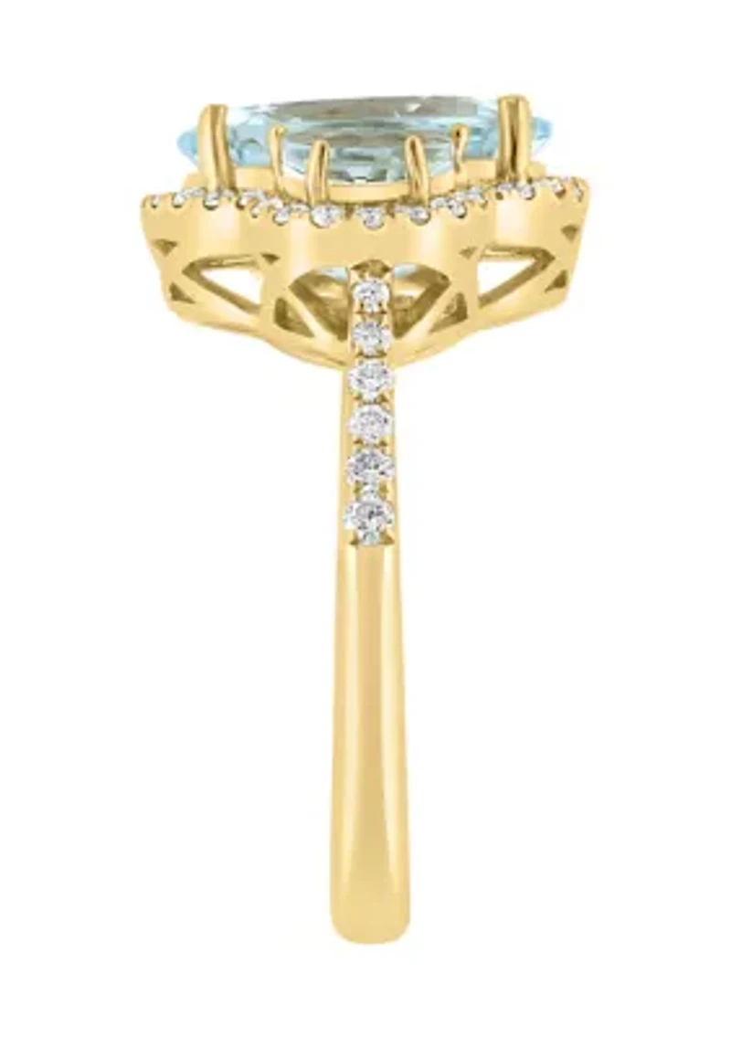 1/3 ct. t.w. Diamond, 3.5 ct. t.w. Aquamarine Ring in 14K Yellow Gold