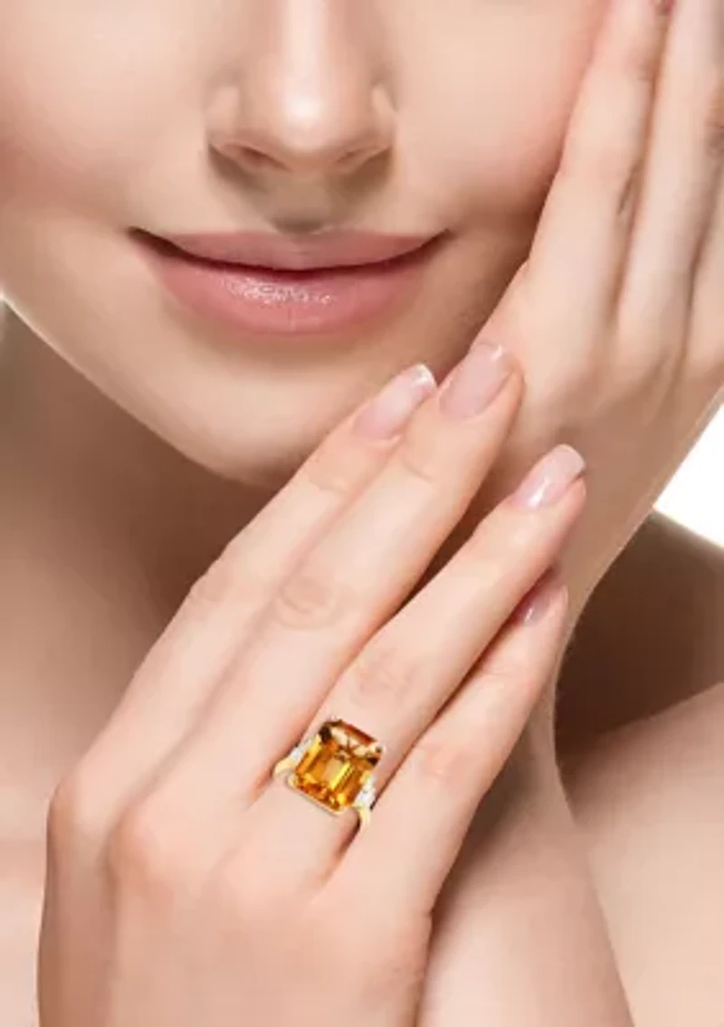10.5 ct. t.w. Citrine, 1/10 Diamond Ring 14K Yellow Gold