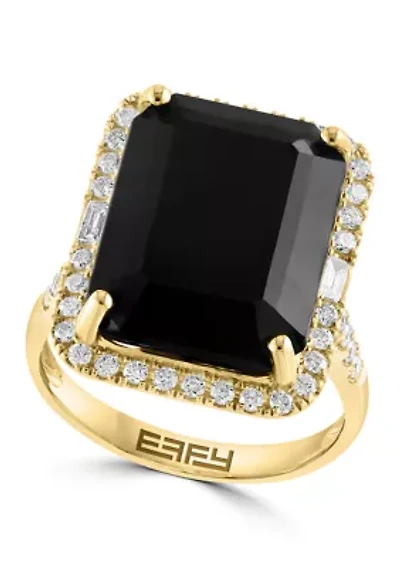 Diamond and Onyx Ring in 14K Yellow Gold