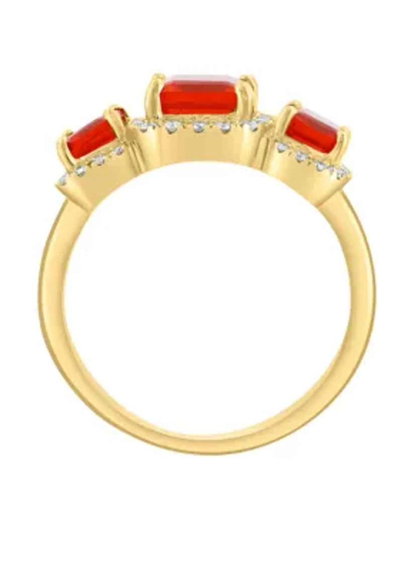 Diamond and Mexican Fire Opal Ring in 14K Yellow Gold