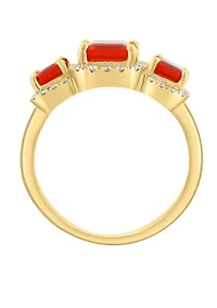 Diamond and Mexican Fire Opal Ring in 14K Yellow Gold