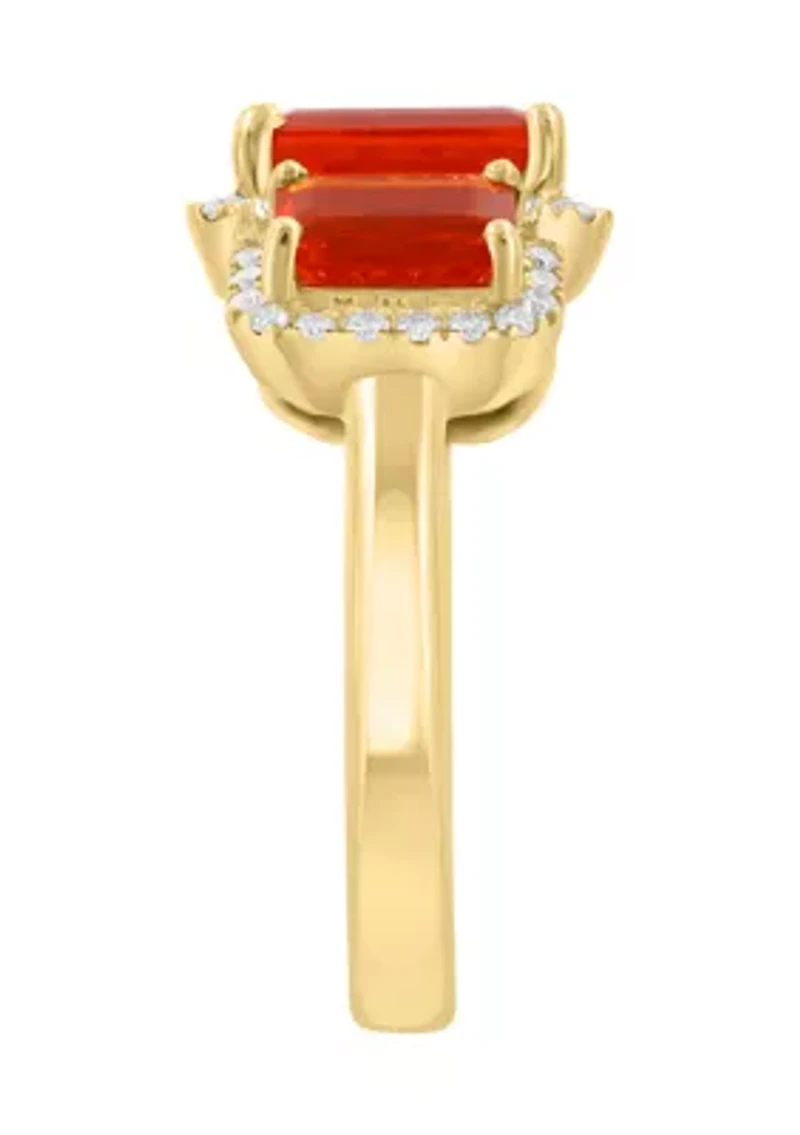 Diamond and Mexican Fire Opal Ring in 14K Yellow Gold