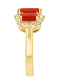 Diamond and Mexican Fire Opal Ring in 14K Yellow Gold
